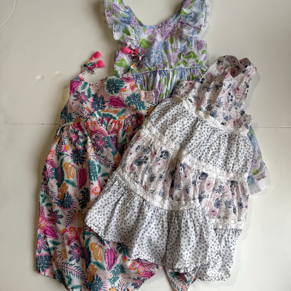 Lot of 3 Girls Dresses Size 4/5T Tommy Bahama Ruffle Cottage Floral Pom Pom‎
